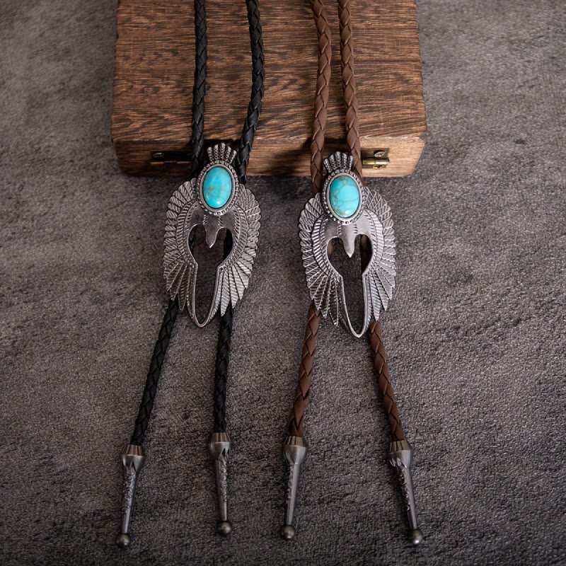 Cravatta Bolo vintage con ali d'angelo color turchese - image 0