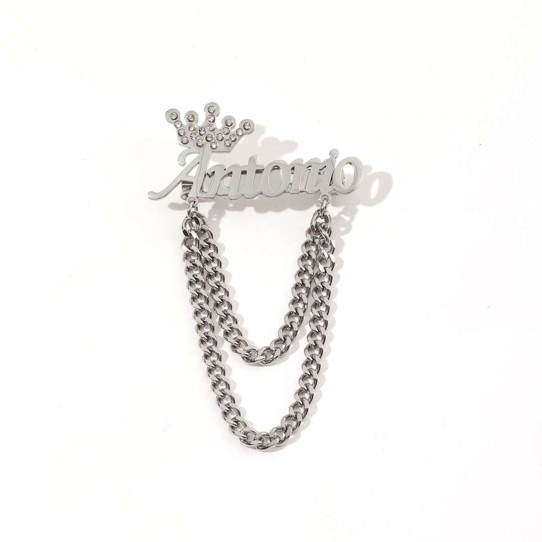Spilla personalizzata con il tuo nome e decorazione a corona, accessori per abiti - Argento - image 6