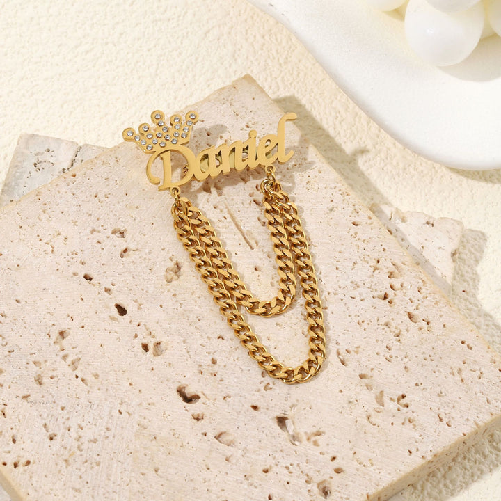 Spilla personalizzata con il tuo nome e decorazione a corona, accessori per abiti