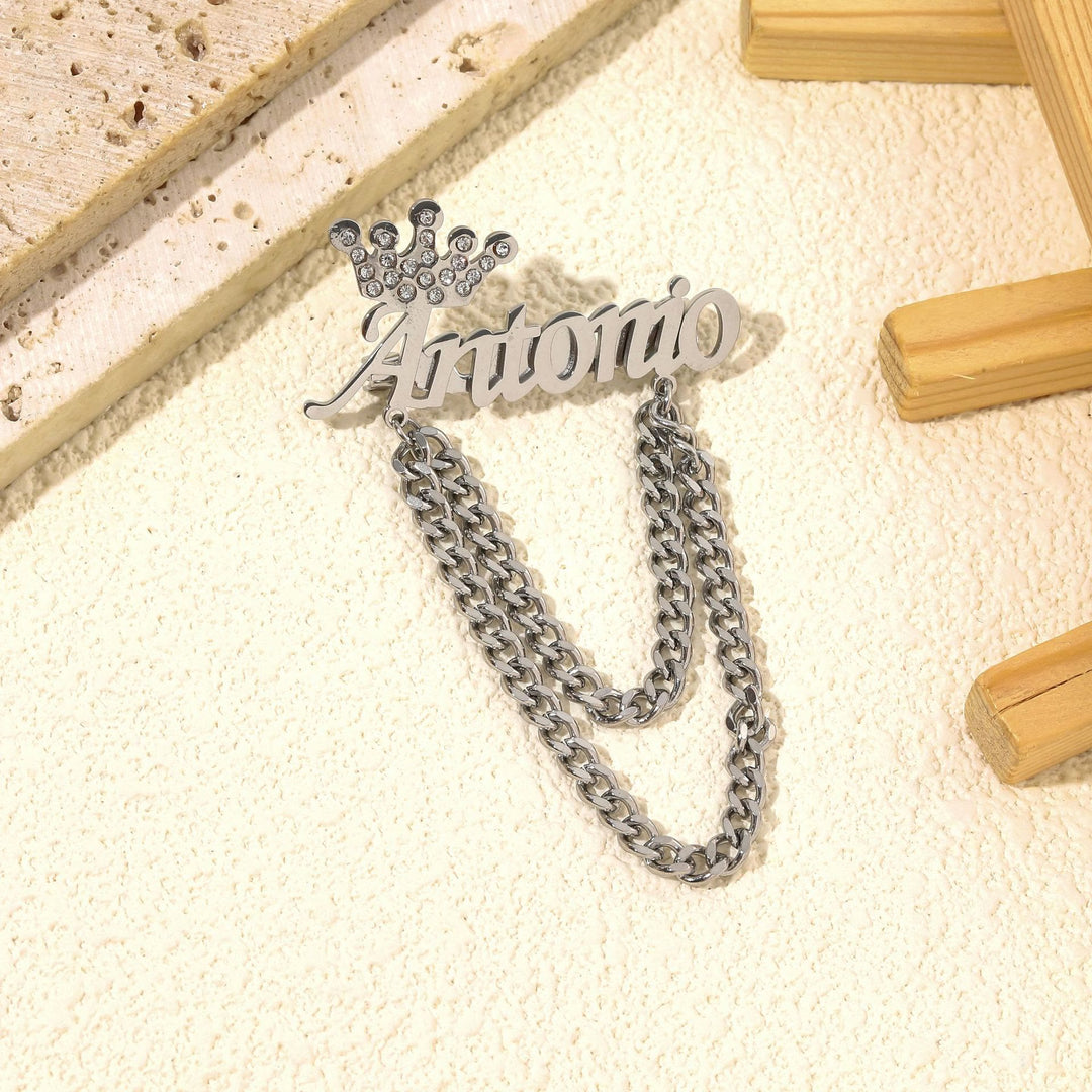Spilla personalizzata con il tuo nome e decorazione a corona, accessori per abiti