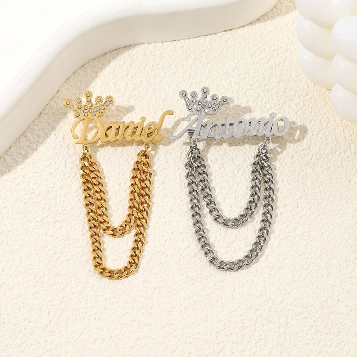 Spilla personalizzata con il tuo nome e decorazione a corona, accessori per abiti