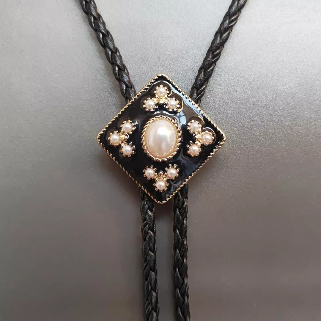 Cravatta Bolo Western Cowboy con Perla e Croce, Regalo di Nozze