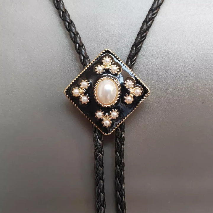 Cravatta Bolo Western Cowboy con Perla e Croce, Regalo di Nozze
