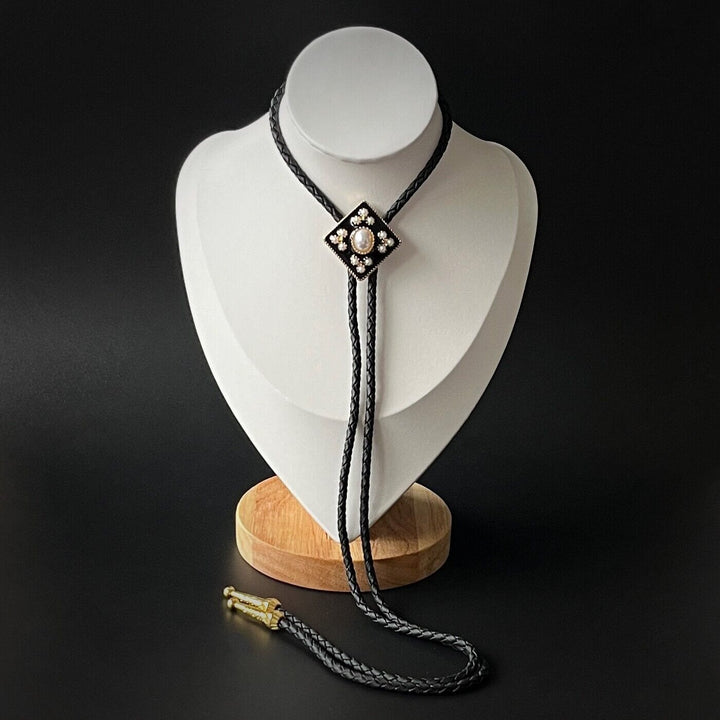 Cravatta Bolo Western Cowboy con Perla e Croce, Regalo di Nozze