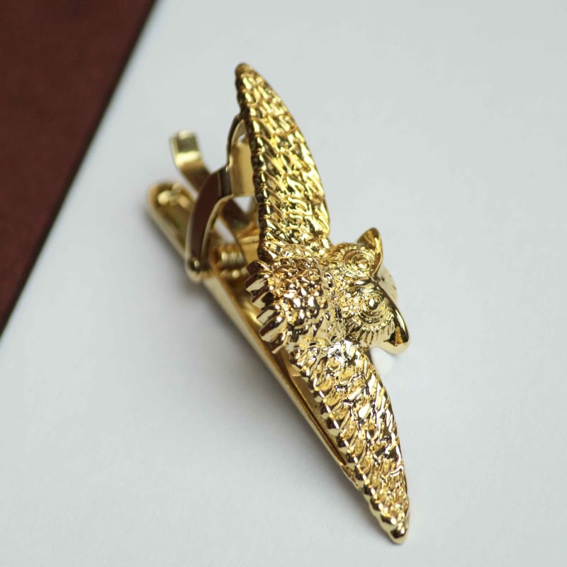 Fermacravatta a forma di gufo volante in oro per abbigliamento maschile - image 4