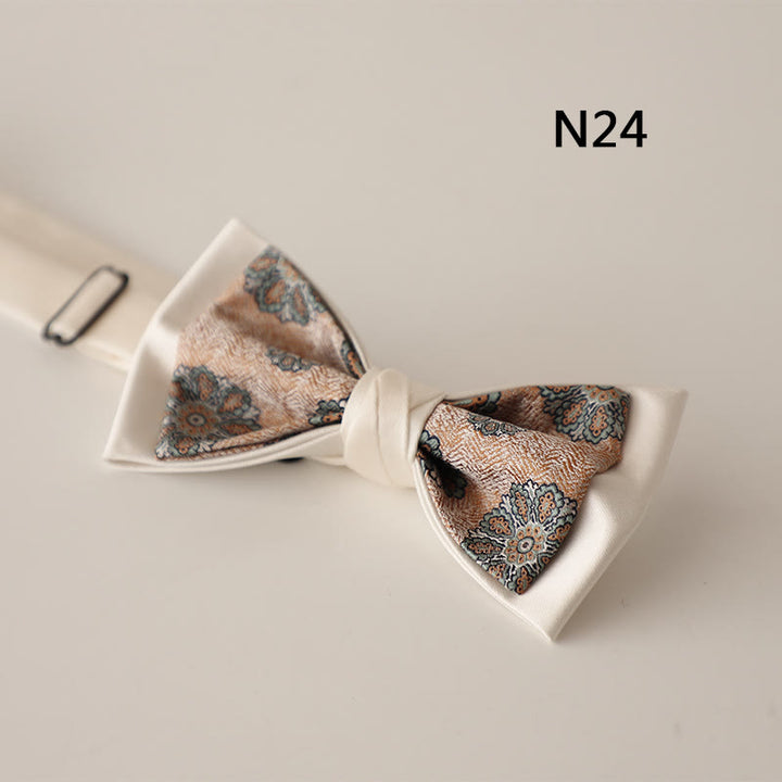 Papillon con cinturino regolabile in raso a due strati con motivo beige