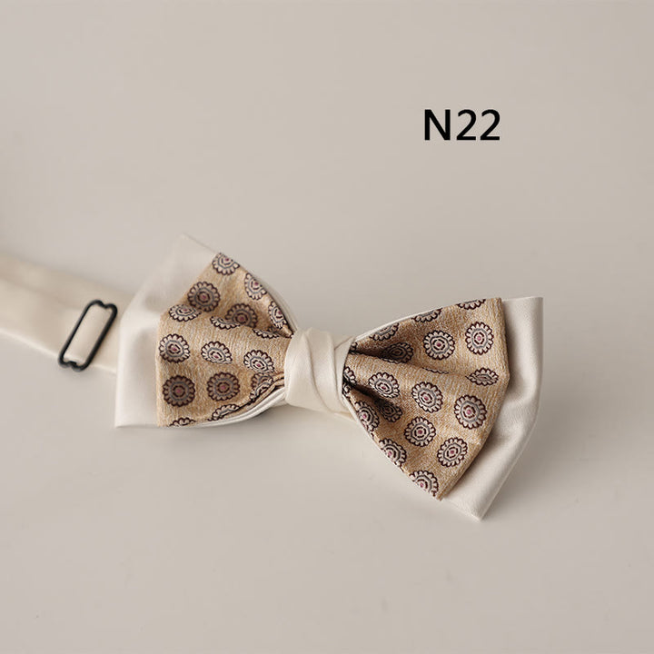 Papillon con cinturino regolabile in raso a due strati con motivo beige
