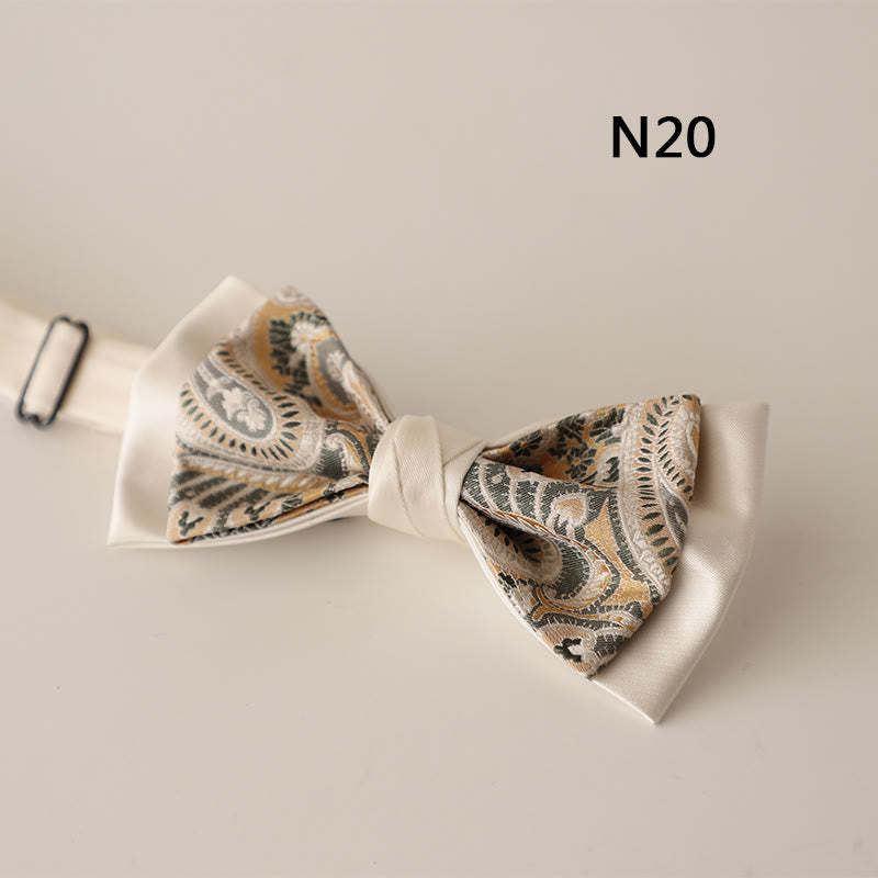 Papillon con cinturino regolabile in raso a due strati con motivo beige