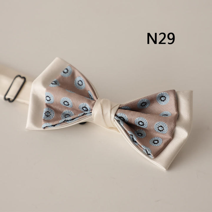 Papillon con cinturino regolabile in raso a due strati con motivo beige - Stile #29 - image 30