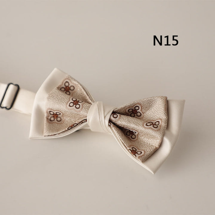 Papillon con cinturino regolabile in raso a due strati con motivo beige