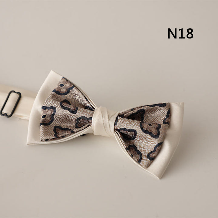 Papillon con cinturino regolabile in raso a due strati con motivo beige