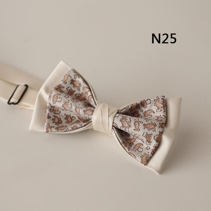 Papillon con cinturino regolabile in raso a due strati con motivo beige