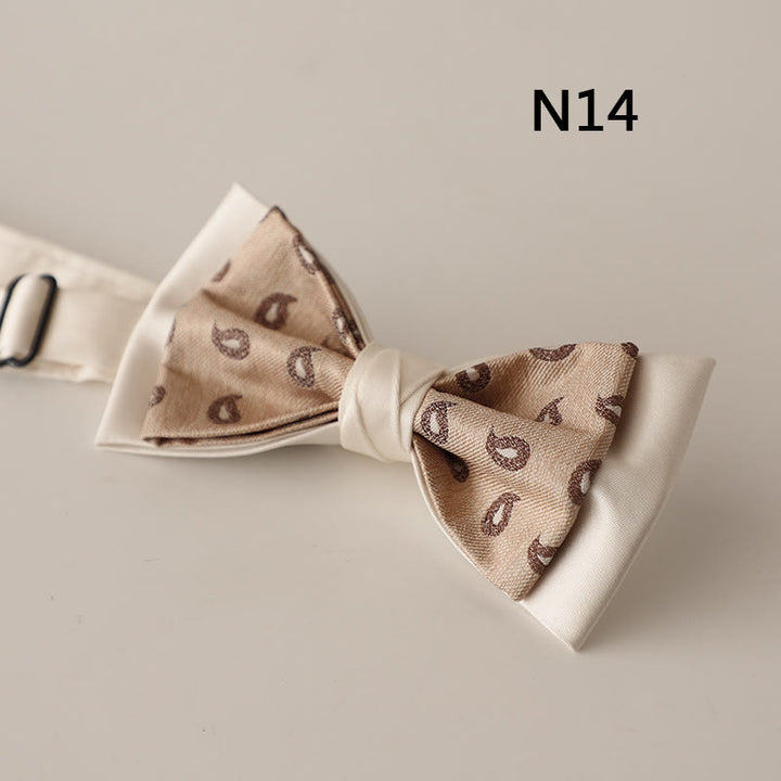 Papillon con cinturino regolabile in raso a due strati con motivo beige