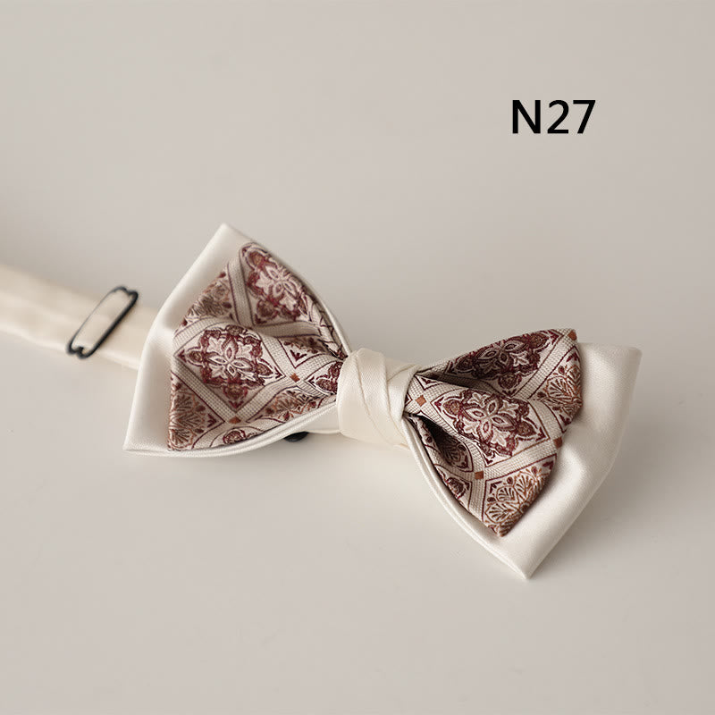 Papillon con cinturino regolabile in raso a due strati con motivo beige