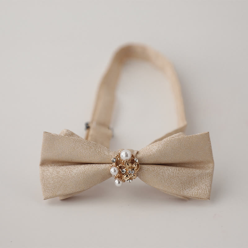 Papillon con cinturino regolabile a doppio strato in jacquard di perle - Beige - image 15