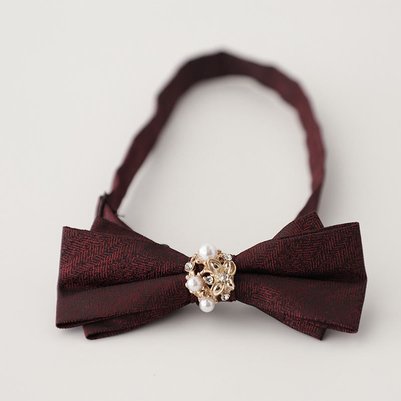 Papillon con cinturino regolabile a doppio strato in jacquard di perle - Vino rosso - image 5
