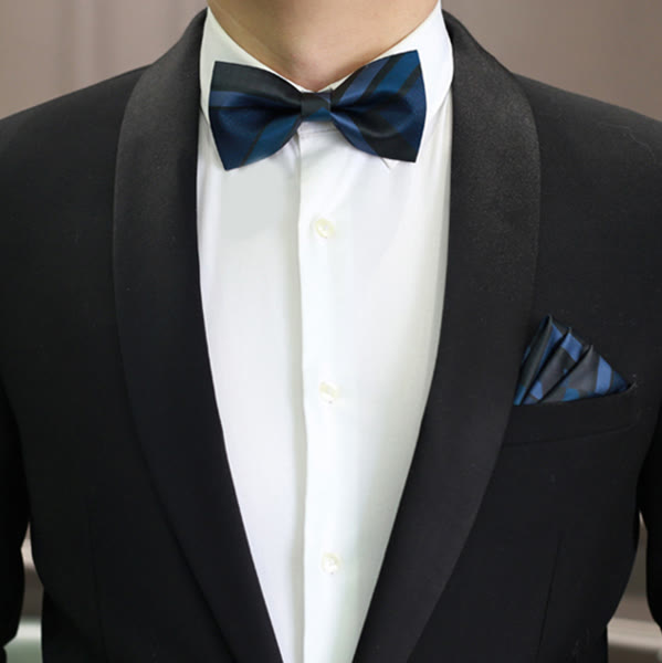 Papillon da uomo Noble Navy SteelBlue a righe - Stile n. 1 - Papillon e fazzoletto da taschino - image 4