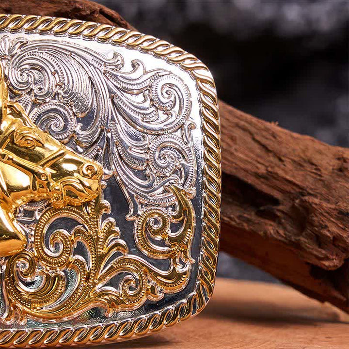 Cintura in pelle con fibbia grande fai da te con testa di cavallo in oro e argento - image 4