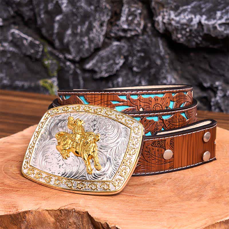 Cintura in pelle con fibbia grande fai da te per equitazione in oro e argento - equitazione - Cintura intagliata turchese - 42 - image 6