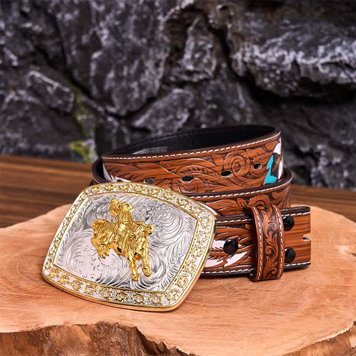 Cintura in pelle con fibbia grande fai da te per equitazione in oro e argento - equitazione - Cintura di piume marroni - 40 - image 10