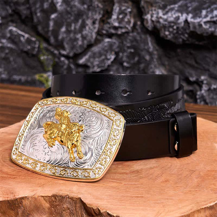 Cintura in pelle con fibbia grande fai da te per equitazione in oro e argento - equitazione - Cintura con aquila in rilievo nera - 42 - image 5