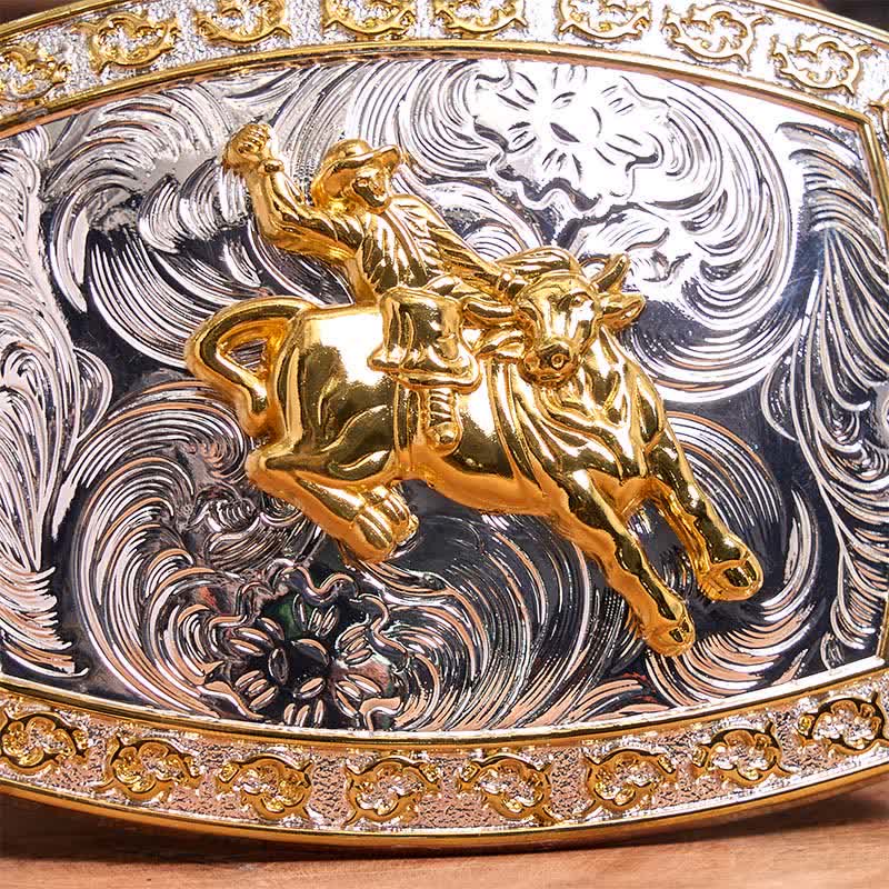 Cintura in pelle con fibbia grande fai da te per equitazione in oro e argento - image 4