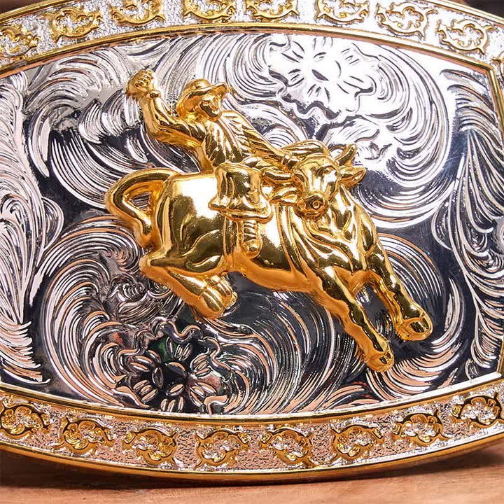 Cintura in pelle con fibbia grande fai da te per equitazione in oro e argento - image 3