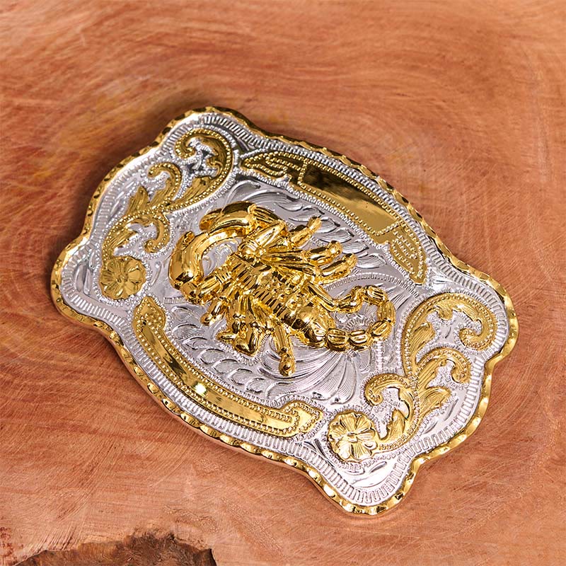 Cintura in pelle con fibbia fai da te con motivo floreale Scorpione in argento dorato - image 1