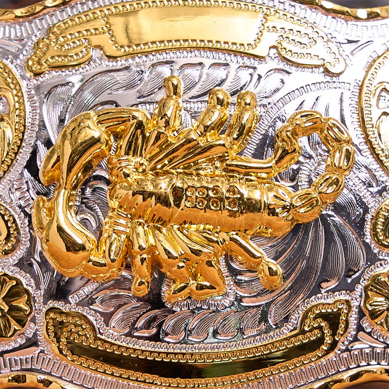 Cintura in pelle con fibbia fai da te con motivo floreale Scorpione in argento dorato - image 4