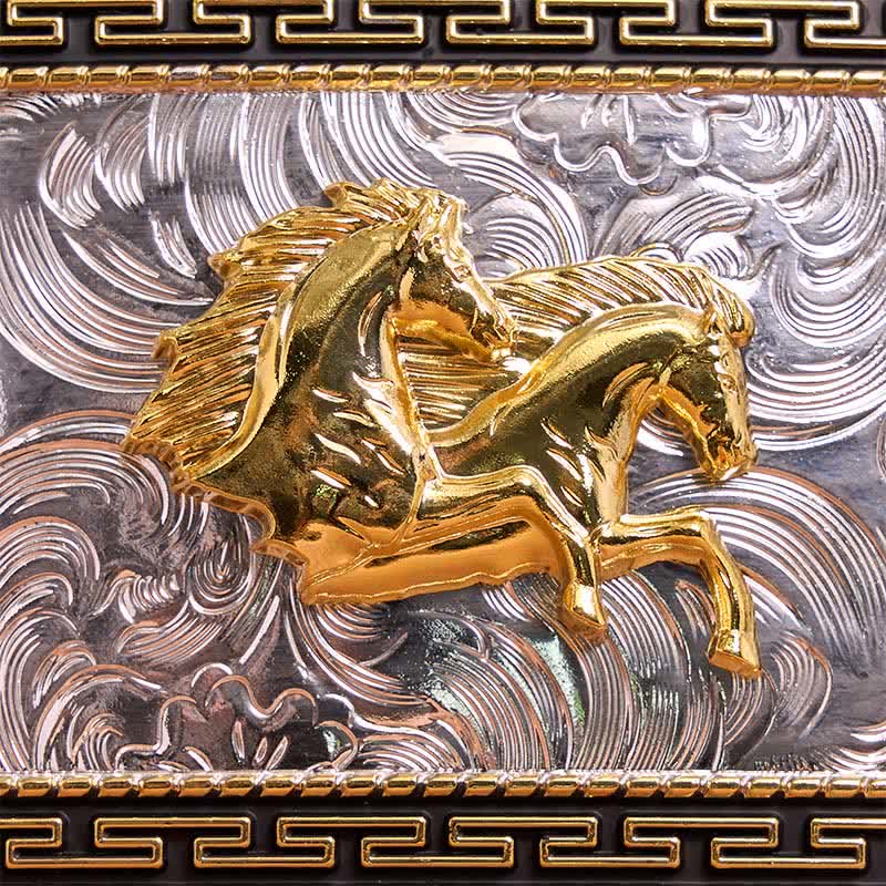 Cintura in pelle con fibbia grande fai da te con doppi cavalli rettangolari dorati e neri - image 3