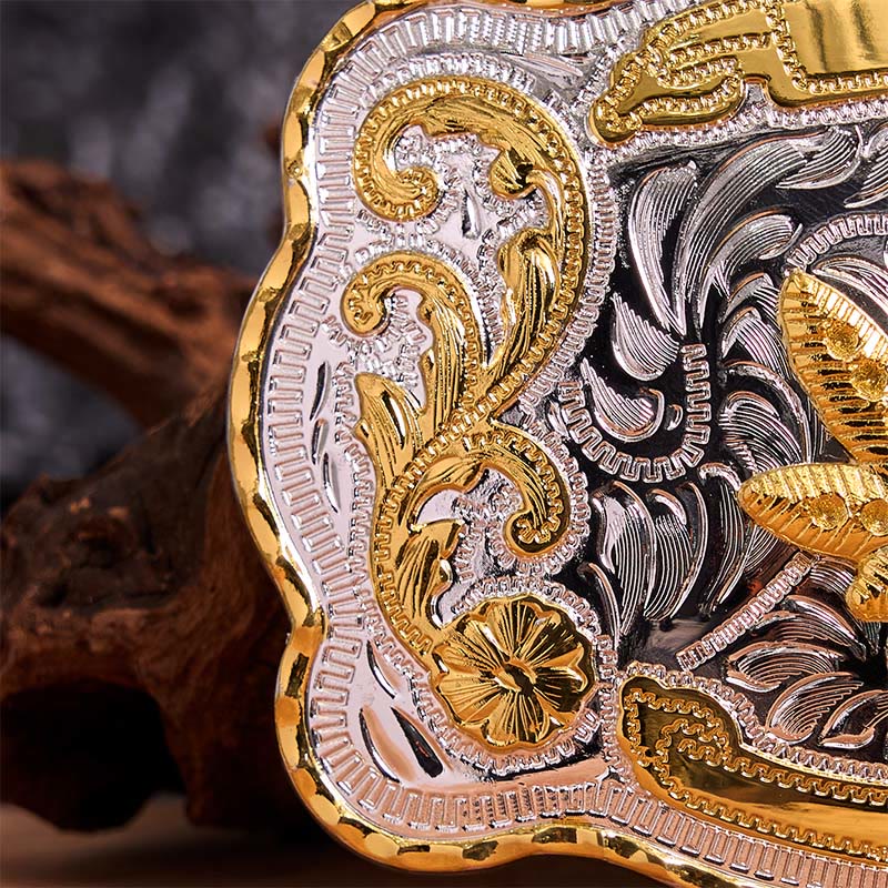 Cintura in pelle con fibbia fai da te in acero floreale argento oro - image 4