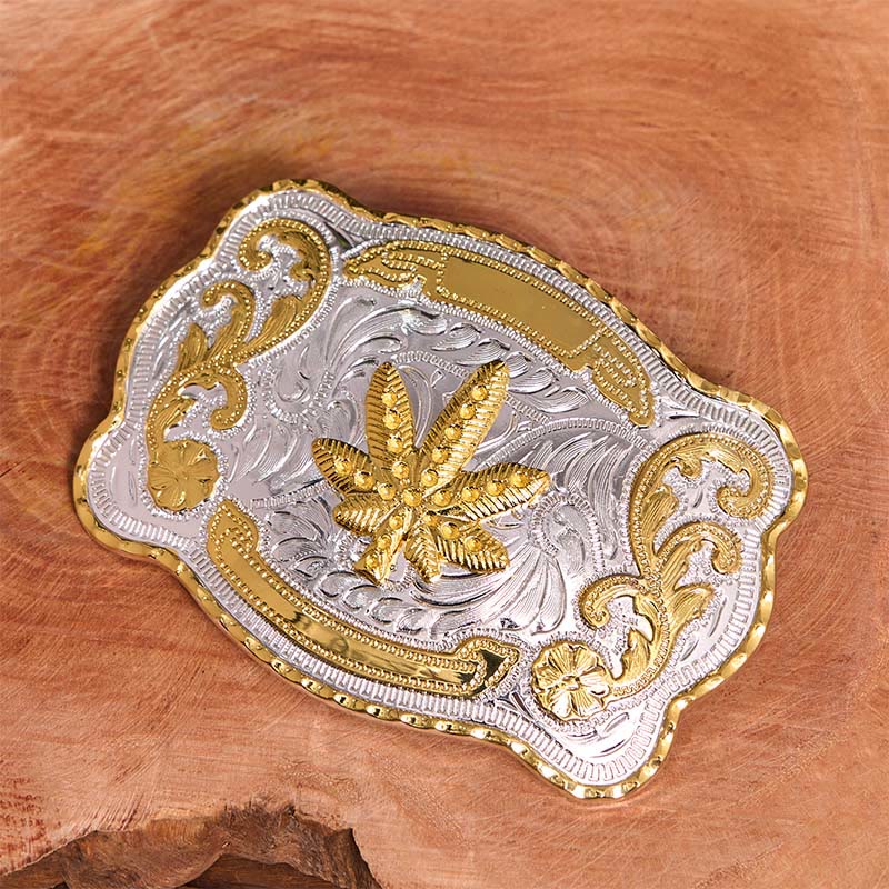 Cintura in pelle con fibbia fai da te in acero floreale argento oro - image 2