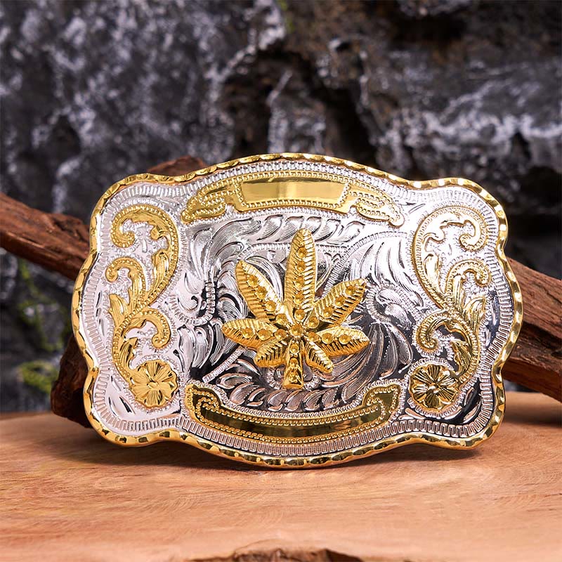 Cintura in pelle con fibbia fai da te in acero floreale argento oro - Acero - Senza cintura - Cintura non inclusa - image 1