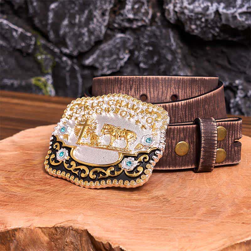 Cintura in pelle con fibbia grande fai da te da cowboy campione del mondo - Preghiera - Cintura marrone anticata - 42 - image 9