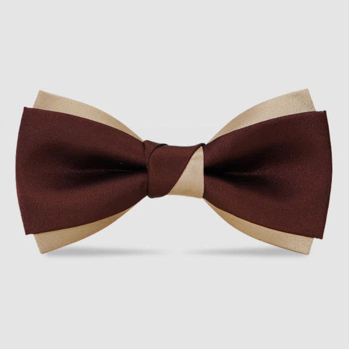 Papillon doppio strato marrone e champagne di lusso da uomo - Marrone - image 0