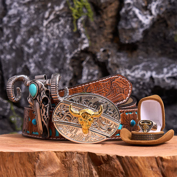 Set di ciondoli a forma di pecora con teschio turchese e fibbia per cintura fai da te con coltello nascosto Gold Bull
