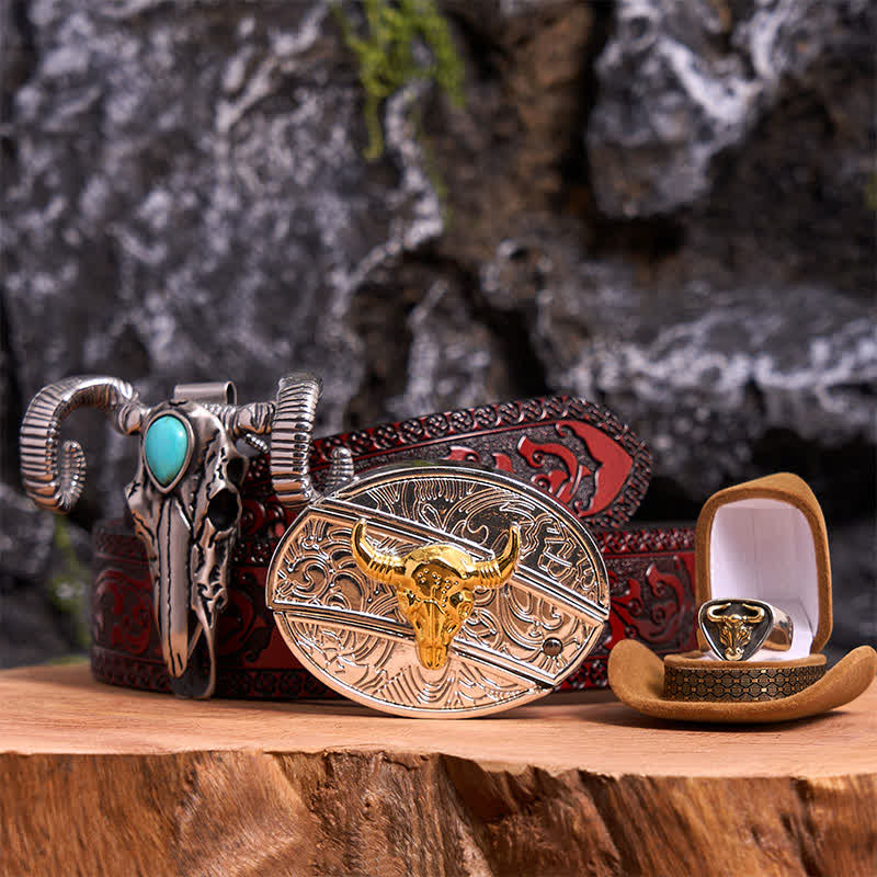 Set di ciondoli a forma di pecora con teschio turchese e fibbia per cintura fai da te con coltello nascosto Gold Bull