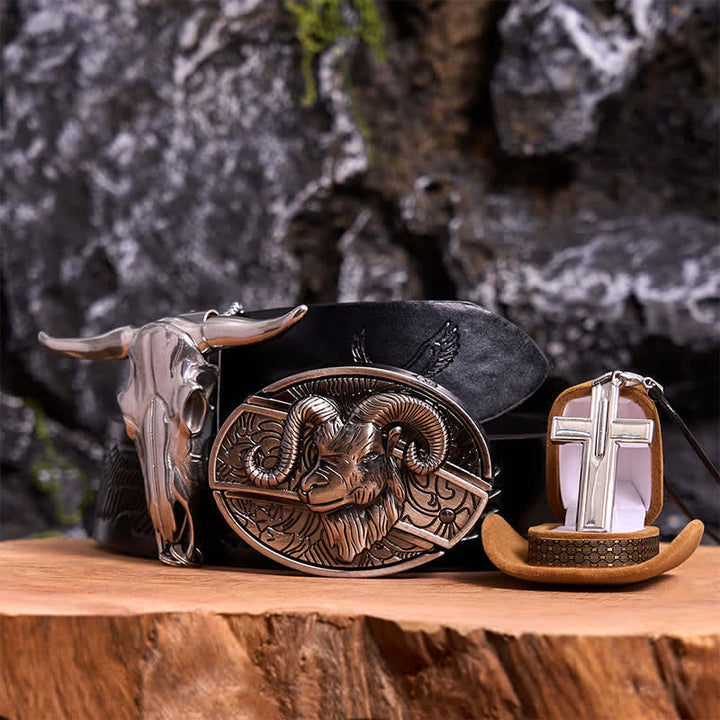 Set di collana con ciondolo a forma di croce con fibbia per cintura con coltello nascosto fai da te a forma di corno di capra