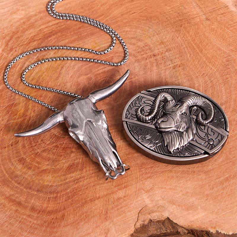 Set di collana con ciondolo a forma di croce con fibbia per cintura con coltello nascosto fai da te a forma di corno di capra