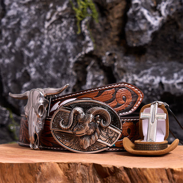Set di collana con ciondolo a forma di croce con fibbia per cintura con coltello nascosto fai da te a forma di corno di capra