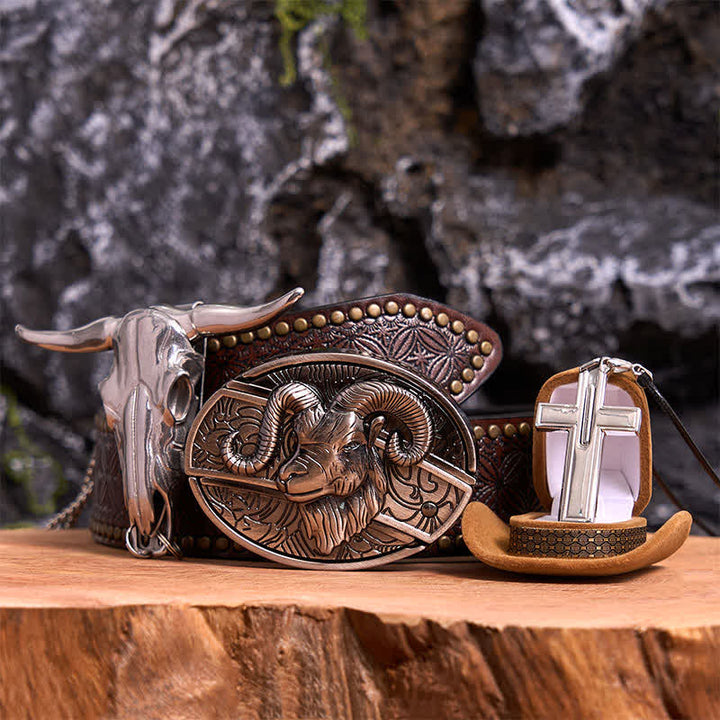 Set di collana con ciondolo a forma di croce con fibbia per cintura con coltello nascosto fai da te a forma di corno di capra
