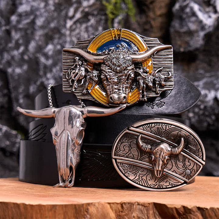 Set di ciondoli con fibbia per cintura fai da te con coltello nascosto a tema Longhorn Bull