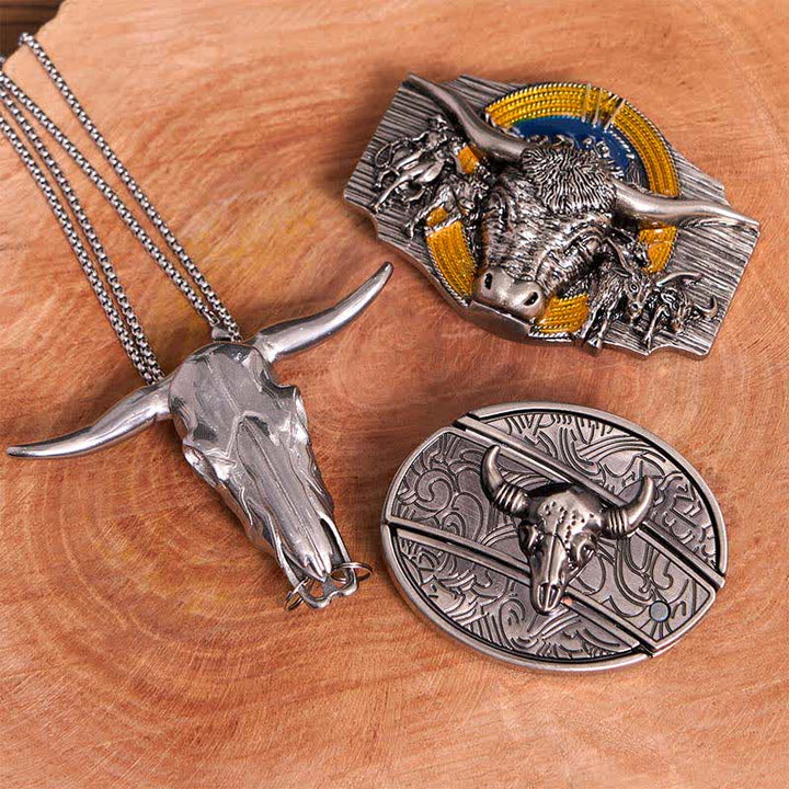 Set di ciondoli con fibbia per cintura fai da te con coltello nascosto a tema Longhorn Bull