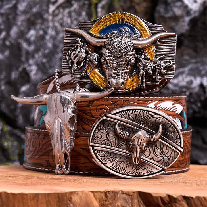Set di ciondoli con fibbia per cintura fai da te con coltello nascosto a tema Longhorn Bull