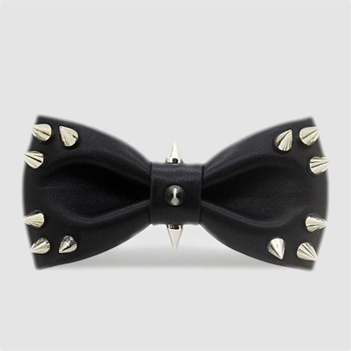 Papillon da uomo in pelle con rivetti neri e punte - Nero - image 0