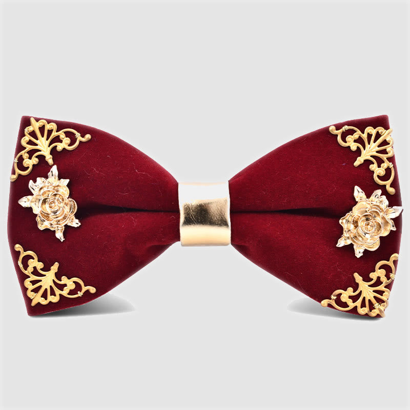 Papillon da uomo con foglie a forma di fiore in metallo color oro bordeaux scuro - Stile n. 1 - image 0