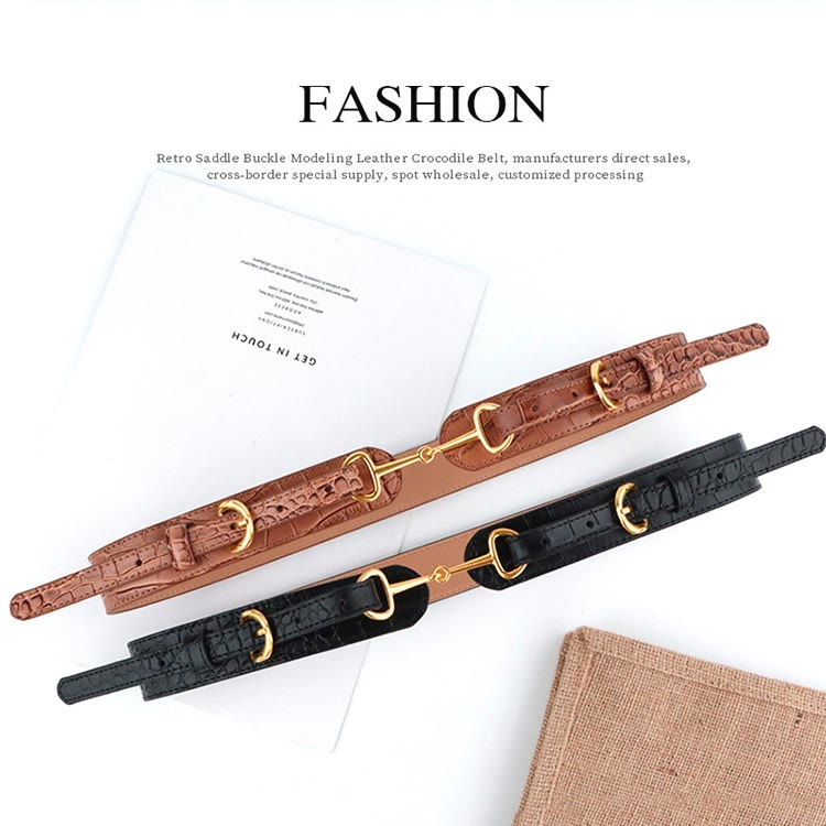 Cintura con motivo coccodrillo vintage e filetto - image 1