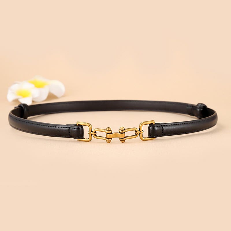 Cintura sottile da donna con fibbia a ferro di cavallo e morso a filetto in pelle - Nero - 30 - image 7
