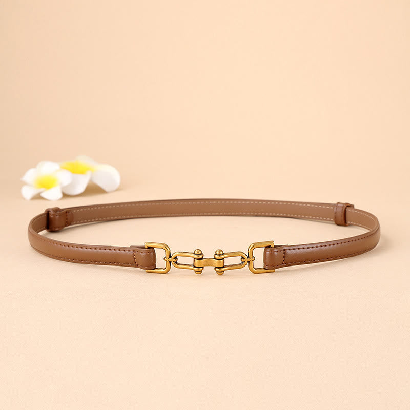 Cintura sottile da donna con fibbia a ferro di cavallo e morso a filetto in pelle - SaddleBrown - 30 - image 11