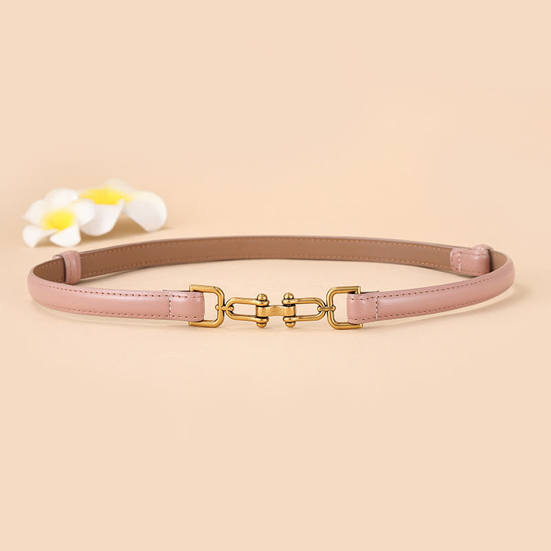 Cintura sottile da donna con fibbia a ferro di cavallo e morso a filetto in pelle - Rosa - 30 - image 5